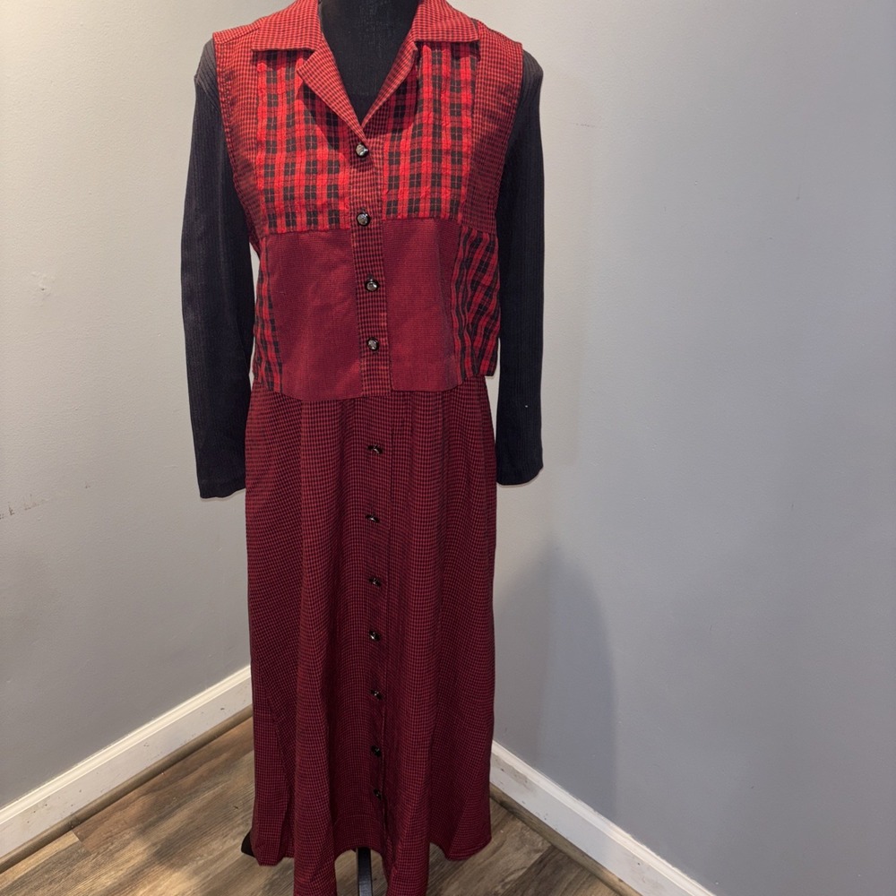 Vintage Miss Dory Midi Dress with Best Red Black Checkered ‎ 90's Holidays Sz 10